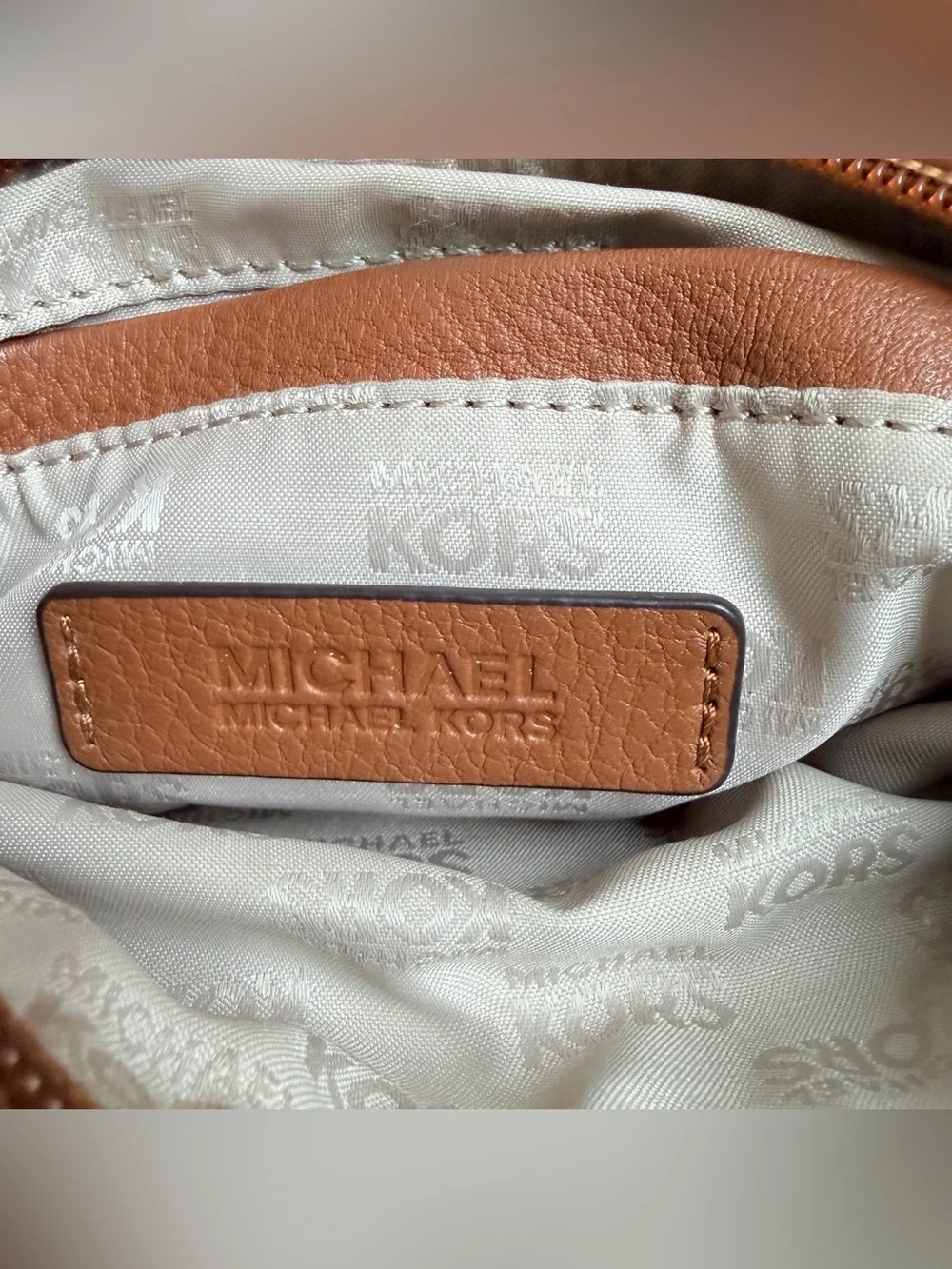 Michael Kors Chestnut Brown Leather Crossbody with Gold MK Emblem